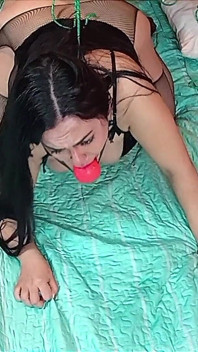 Bondage Sex Featuring Tight Restraints, an Inescapable Red Ball Gag, and Gentle Spanking.