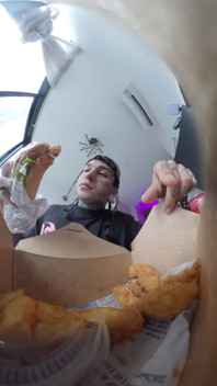 The Giant Allows the Tiny Human to Observe It Very Closely While It Eats.