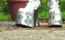 Foot Girls: Crushing with silver high heels