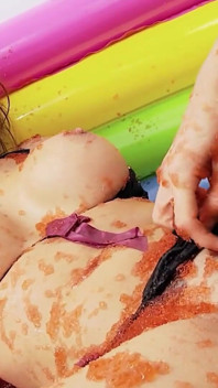 Lesb Pool_scene_2_lesbian MILF Couple in Bikinis Enjoy a Jelly Pool