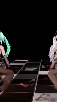 [mmd] haku&miku-baam tarian urinoir daging ganda penghinaan pola cabul transparan berkuda sutra hitam transparan