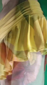Red Lacy Panties Under Yellow Skirt