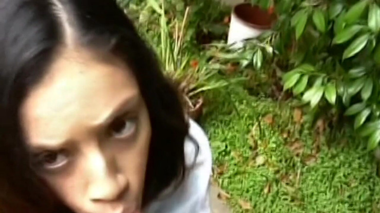 Bangora sluts: Brunette Babe Sucks Big Cock Outdoors to Explosive Orgasm