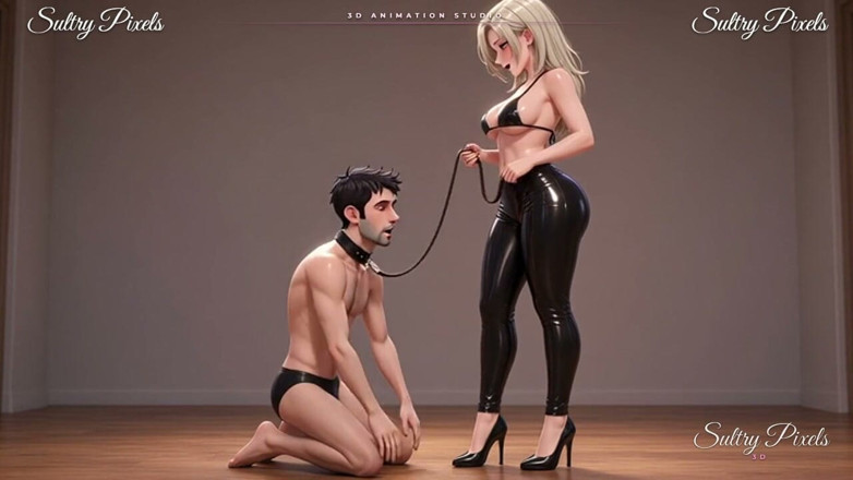 Sultry Pixels 3D: Cao su tóc vàng dẫn người đàn ông cổ áo của cô ấy bằng...