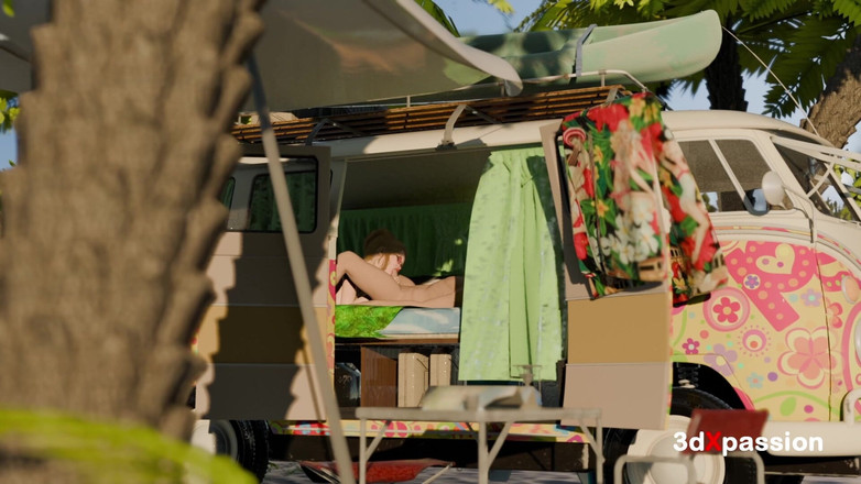 3dxpassion: Vibe seks di tepi jalan dalam van yang dilukis - blowjob...