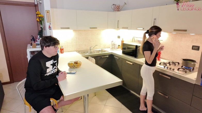 MissLeggings: Stepmom Cooks in White Leggings Catches Stepson's Friend Secretly Taking...