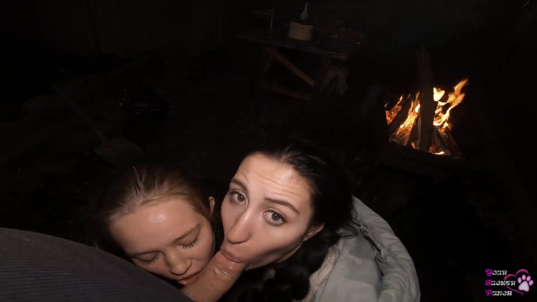 YSP Studio: FFM Threesome Sucking on the Backyard - Outdoor Double Blowjob - Oral...