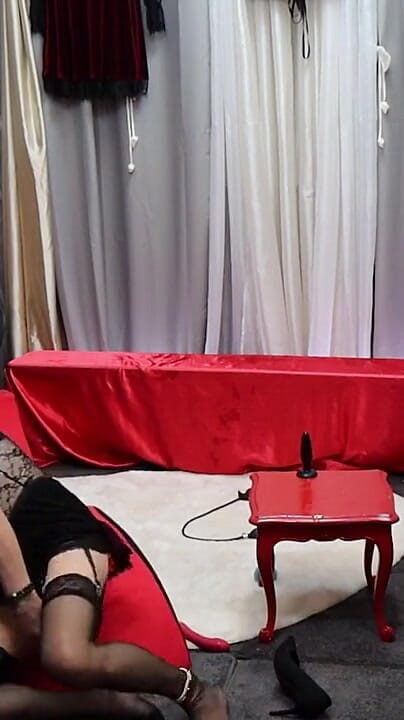 Sissy Dee Dee: काले अधोवस्त्र पहनी बहिन अपने डिल्डो की सवारी करती है
