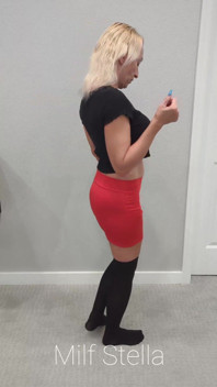 Black Thigh High Socks & Red Mini Skirt