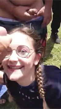 Nerdy Girl Swallows Loads During Dogging Session