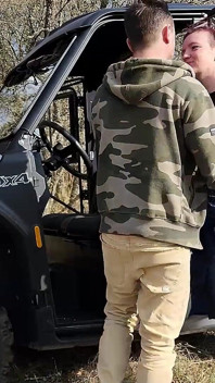 Country exhibition. I get my ass fucked in a forest on a UTV.