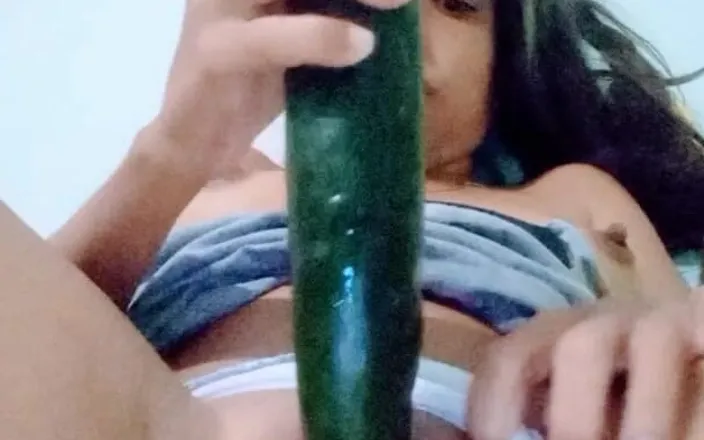 WiccaHornyX: Petite Teenager Plays with a Cucumber 'till Reach a Orgasm
