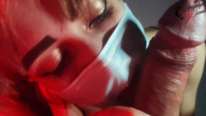 AnGelya G: Teen in mask POV blowjob dick after friendliness tinder