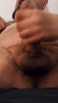 Stepdaddy Spreading Legs, Jerking off Big Fat Bear Cock and Cumshot