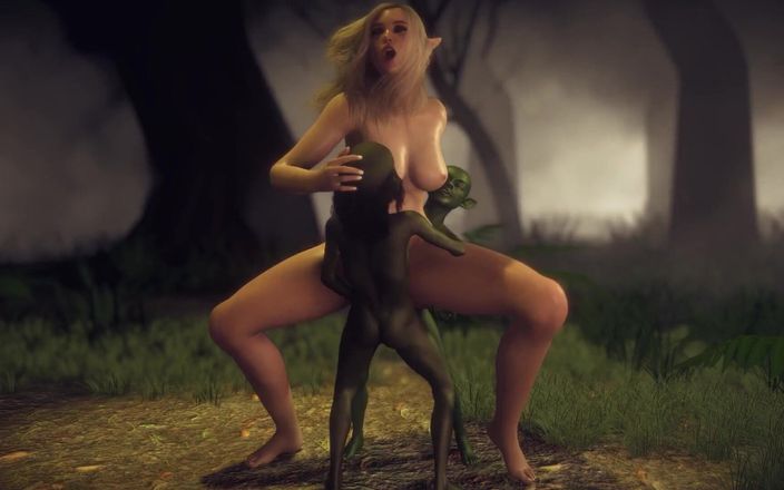 Wraith ward: Älva knullas av två troll i en trekant i skogen | 3D...