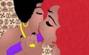 Back Alley Toonz: Amcık yalayan lezbiyenler zenci çizgi film fantezisinde büyük çift dildoyla birbirlerinin siyah...