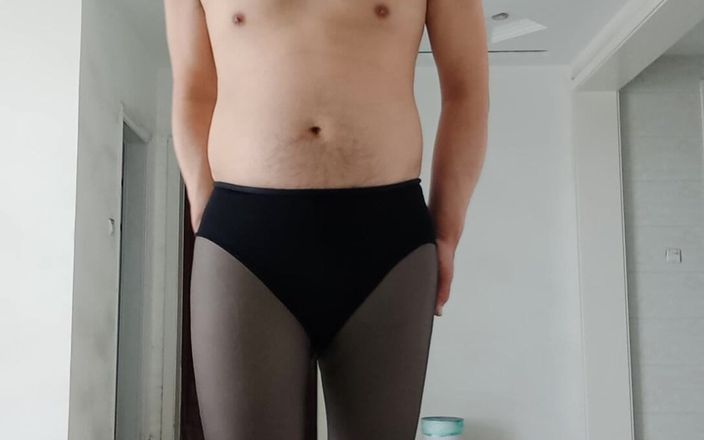 Boots Queen Boy: Tight Stockings, Black High-heeled Boots, Cock