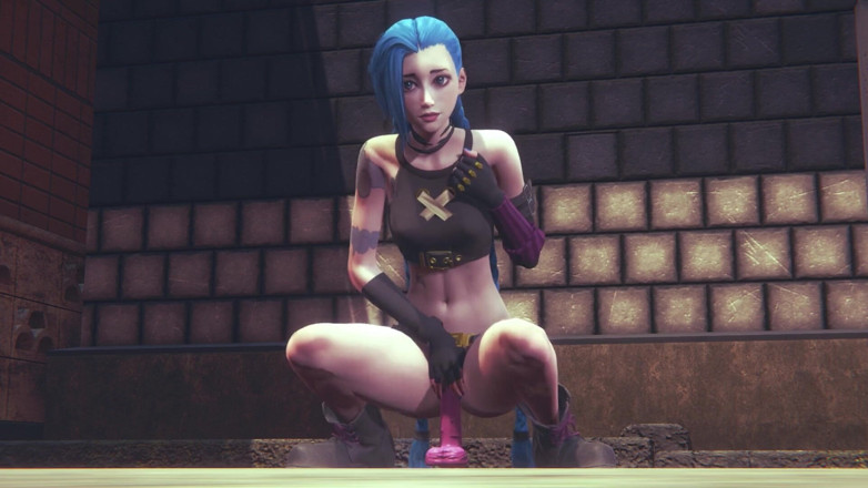 Waifu club 3D: Jinx a găsit un vibrator roz pe stradă și îl călărește