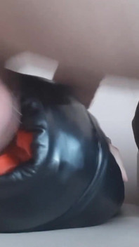 Leather pants stuffed with a leather pillow