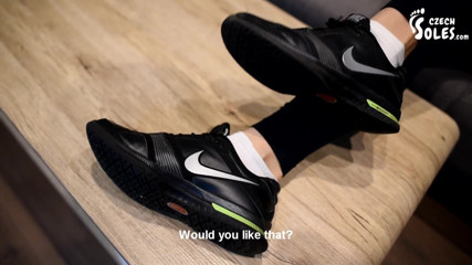 Czech Soles - foot fetish content: Eliška showing her sweaty sneakers, socks and feet - POV