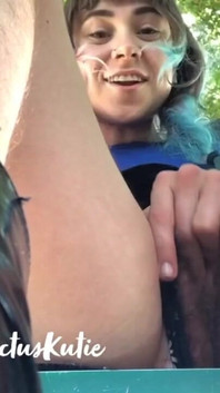 Risky Hairy Pussy Cum on Park Bench