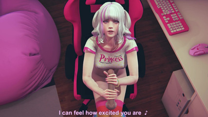 Waifu club 3D: La ragazza del giocatore tocca il cazzo vero per la...