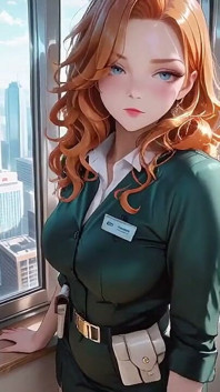Jadi malas dan menggoda berjalan di koridor kantor, tangan di pipi, jari menyentuh bibir.