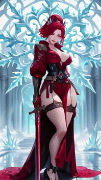 Ice Queen! Kızıl saçlı büyücü kristal salona çarpıcı bir giriş yapıyor, bornoz biraz açık ve personel baştan çıkarıcı bir şekilde