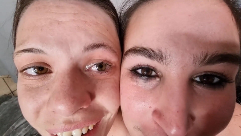 domslutfucker: Trío de paja, semen en ojo, lamiendo semen de ojo