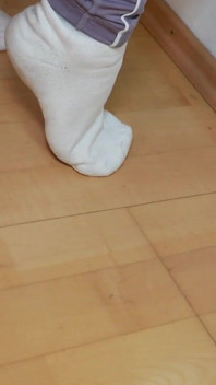 Lavender Leggings, Worn White Socks & Sneakers - Foot Tease & Shoeplay