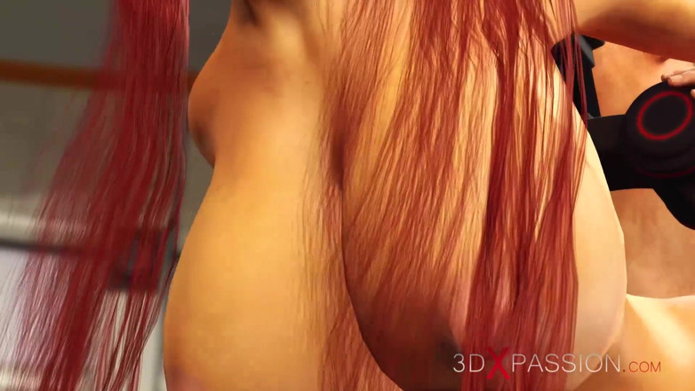 3dxpassion: 공상 과학 BDSM! 커프스를 입은 빨간 머리의 핫한 개그걸