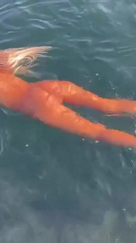 Monika Fox morgens nackt in der bucht schwimmen