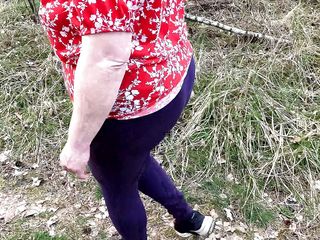 Bouncy Tits Action: In Front of the Bench in the Woods Her Tits...