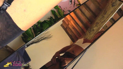 Trans and Cross-Dressers Feet: Horny old tranny wanking dick on sofa