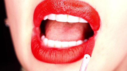 Goddess Misha Goldy: 4K Applying red lipstick and smoking hookah on black background