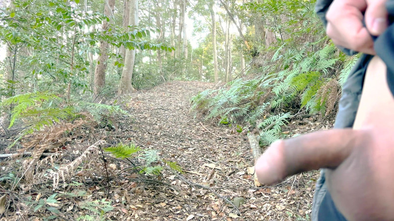 hueikun: Vorhautjunge, der im wald blank zieht und pinkelt