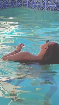 Hot Long Haired Ginger MILF Taking a Dip and Fucking in Outdoor Pool