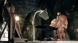 Young confused nerd student girl gets fucked hard by cruel big monsters in the dark dungeon
