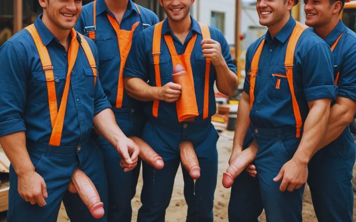 Real narrated fantasy: Hardcore Gay Orgy in the Construction.
