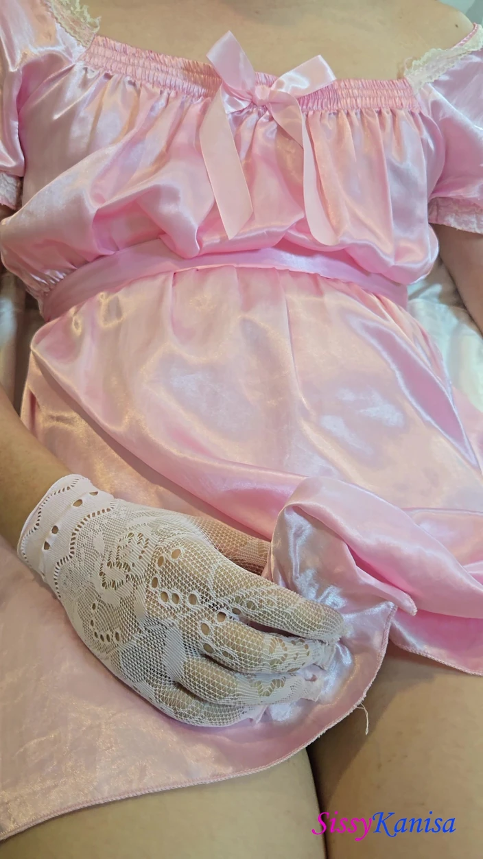 SissyKanisa: Sissy Kanisa Jerking off with Pink Satin Dress and Lace...