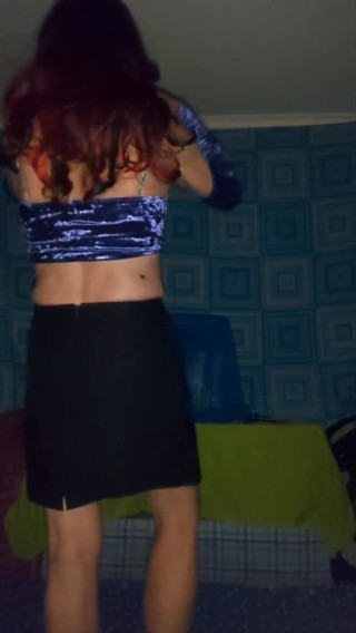 Lizzaali: Black skirt and velvet top tease and skirt removal