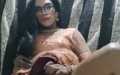 Desi Indian Shemale Cumming in Traditional Lehanga and Eating Her Own Cum