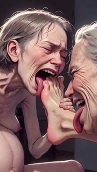 ยายวัย 90 ปีที่น่าเกลียดสองคนเฟติชเท้า - เลียและครางอย่างมีความสุข