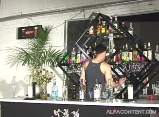 Gay show: Barmen fucking long hair black guy in the ass