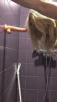 Double Dildo in a Public Shower