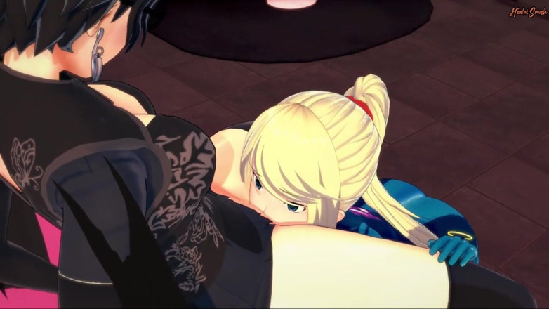 Hentai Smash: Bayonetta和samus在摩擦前轮流舔阴 - 超级粉碎兄弟成人动漫