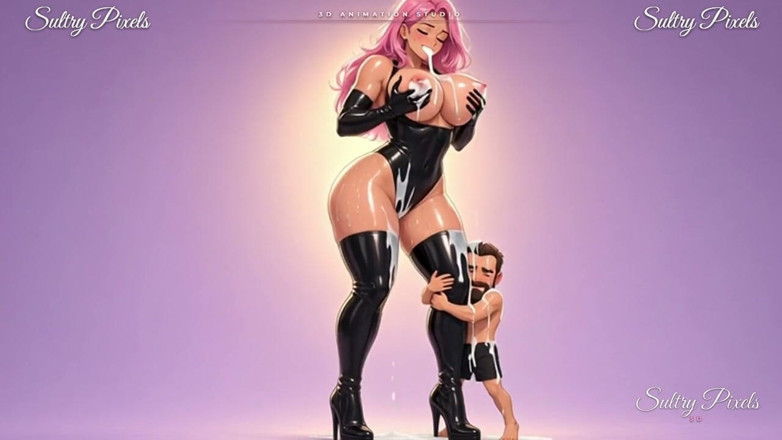 Sultry Pixels 3D: Pink-haired Anime Latex Giantess Squeezes Milk From Her Huge Tits...