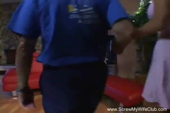 Screw My Wife Club: Superb babe with fake tits rides guy's big cock