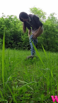 Shy Brunette Pee Outdoor and Rubs Her Wet Pussy and Pee on a Rock