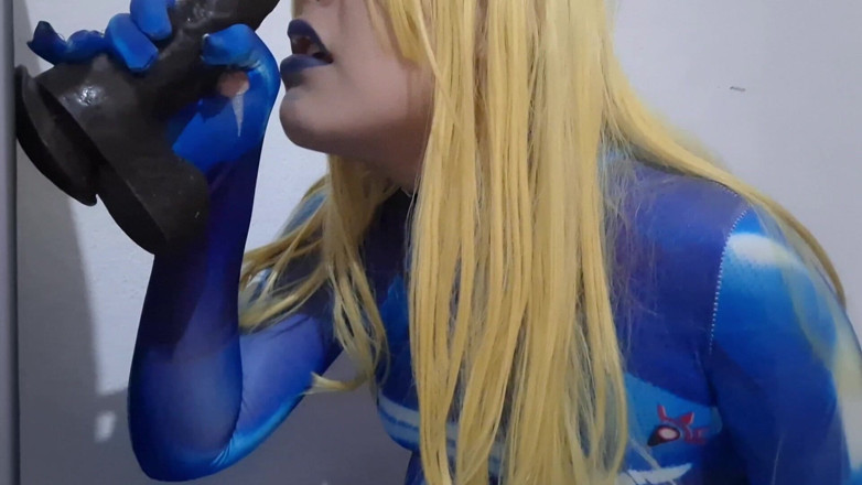 fermerino: Cute Samus Femboy with BDSM Nosehook Giving a Sloppy Blowjob...